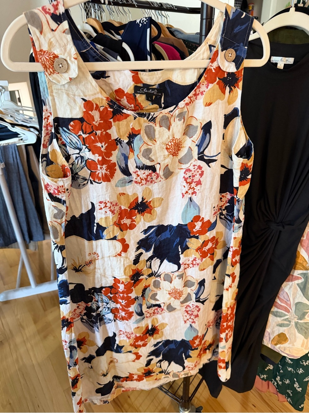 CHARLIE B Floral Sleeveless Midi Dress - Navy, Orange, Cream